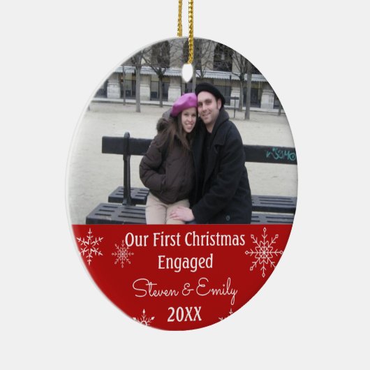 Unser 1. Weihnachtsgeschenk Verlobt Snowflake Foto Keramik Ornament (Rechts)