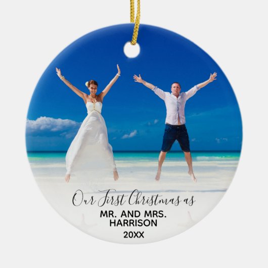 Unser 1. Weihnachtsmann 2 Foto Elegant Beach Keramik Ornament (Vorne)