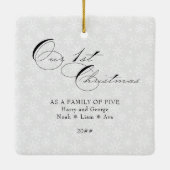 Unser 1. Weihnachtsskript Vertikales Foto Snowflak Keramikornament (Rückseite)