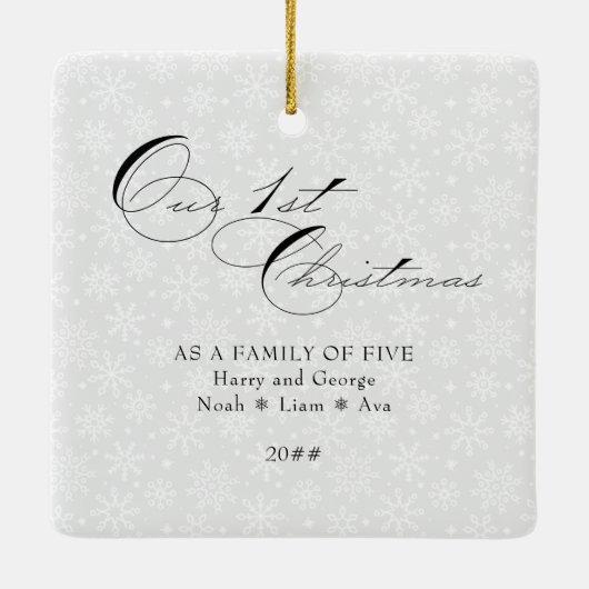Unser 1. Weihnachtsskript Vertikales Foto Snowflak Keramikornament (Rückseite)