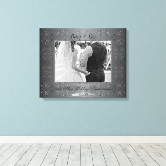 "Unser 25. Hochzeitstag" handgeschriebenes Silber Leinwanddruck (Insitu (Holzboden))