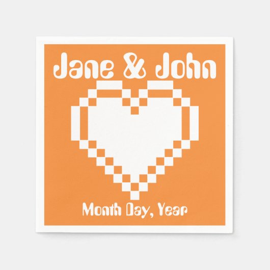 Unser 8-Bit-Herz in Orange Napkins Serviette (Vorderseite)