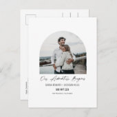 Unser Abenteuer beginnt, Arched Foto Save the Date Ankündigungspostkarte (Vorne/Hinten)
