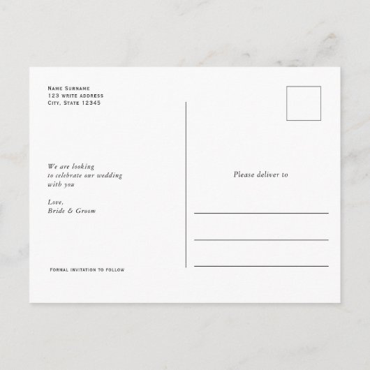 Unser Abenteuer beginnt, Arched Foto Save the Date Ankündigungspostkarte (Rückseite)