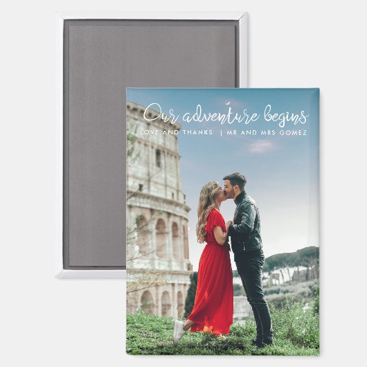 Unser Abenteuer beginnt Foto Danke Hochzeit Magnet (Vorderseite/Rückseite)