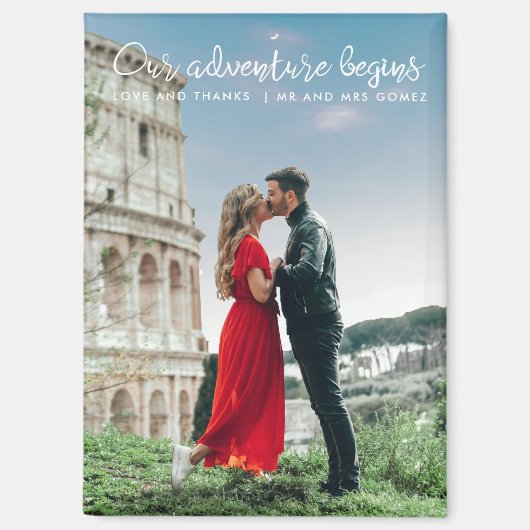 Unser Abenteuer beginnt Foto Danke Hochzeit Magnet (Vorderseite)