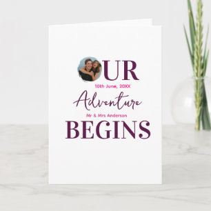 unser Abenteuer beginnt Foto Hochzeitspaar rund Karte