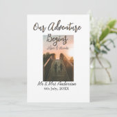 Unser Abenteuer beginnt Foto Liebe & Danke Einladung (Stehend Vorderseite)
