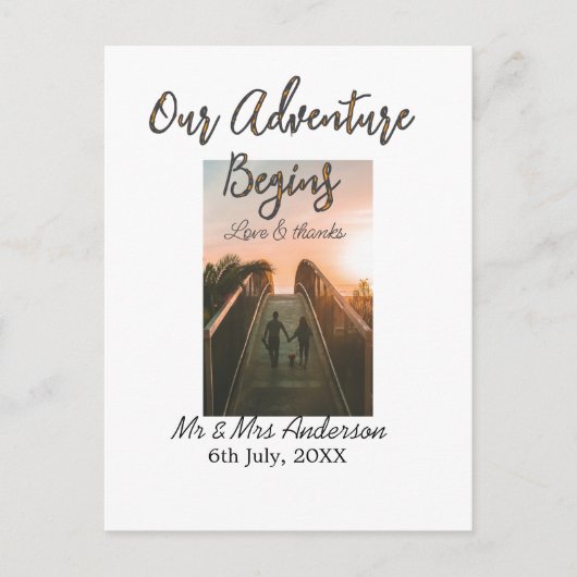 Unser Abenteuer beginnt Foto Liebe & Danke Postkarte (Vorderseite)