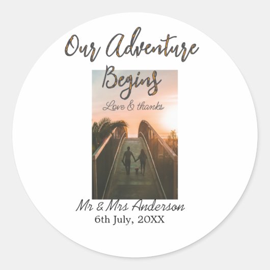 Unser Abenteuer beginnt Foto Liebe & Danke Runder Aufkleber (Vorderseite)