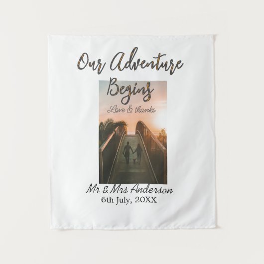 Unser Abenteuer beginnt Foto Liebe & Danke Wandteppich (Vorderseite)