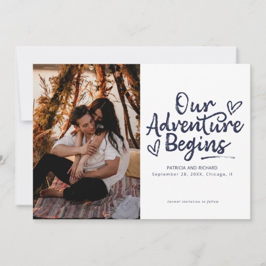 Unser Abenteuer beginnt Hochzeiten speichern das F Einladung (Vorderseite)