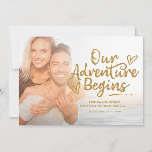 Unser Abenteuer beginnt Hochzeiten speichern das F Einladung (Vorderseite)