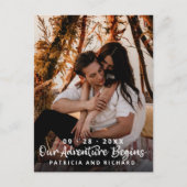 Unser Abenteuer beginnt Hochzeiten speichern das F Postkarte (Vorderseite)