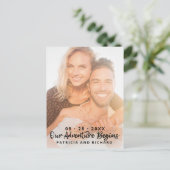 Unser Abenteuer beginnt Hochzeiten speichern das F Postkarte (Stehend Vorderseite)