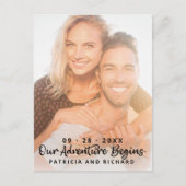 Unser Abenteuer beginnt Hochzeiten speichern das F Postkarte (Vorderseite)