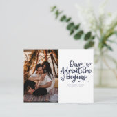 Unser Abenteuer beginnt Hochzeiten speichern das F Postkarte (Stehend Vorderseite)