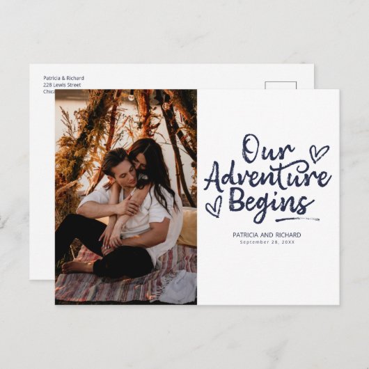 Unser Abenteuer beginnt Hochzeiten speichern das F Postkarte (Vorne/Hinten)