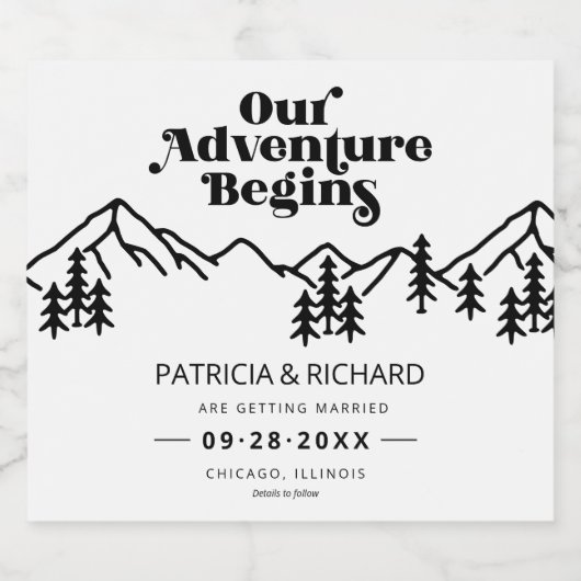 Unser Abenteuer beginnt im Freien Hochzeit retten Alkoholflaschenetikett (Einzelnes Label)