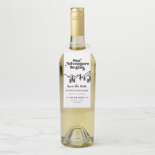 Unser Abenteuer beginnt im Freien Hochzeit retten Flaschenanhänger (Auf Flasche)