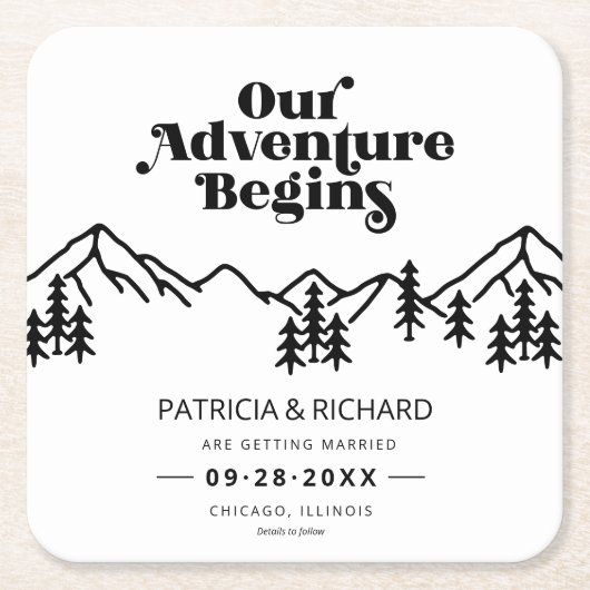Unser Abenteuer beginnt im Freien Hochzeit retten Rechteckiger Pappuntersetzer (Vorderseite)