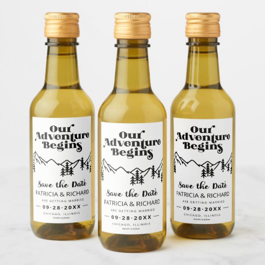 Unser Abenteuer beginnt im Freien Hochzeit retten  Weinetikett (Flaschen)
