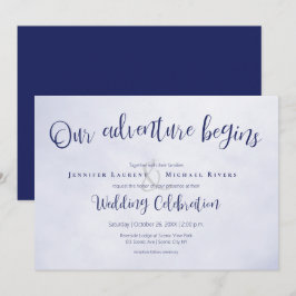 Unser Abenteuer beginnt mit der blauen typografisc Einladung
