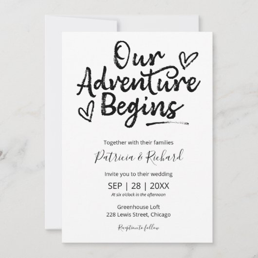 Unser Abenteuer beginnt mit einer rustikalen Hochz Einladung (Vorderseite)