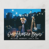 Unser Abenteuer beginnt mit Pinselschrift Hochzeit Postkarte (Vorderseite)