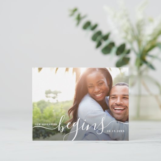 Unser Abenteuer beginnt | Modernes Save the Date F Postkarte (Stehend Vorderseite)