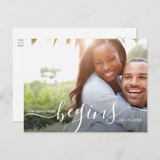 Unser Abenteuer beginnt | Modernes Save the Date F Postkarte (Vorne/Hinten)