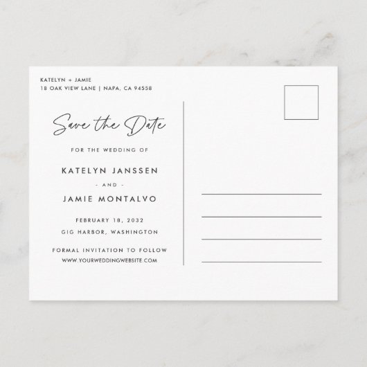 Unser Abenteuer beginnt | Multi-Foto Save the Date Ankündigungspostkarte (Rückseite)