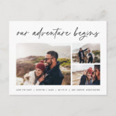 Unser Abenteuer beginnt | Multi-Foto Save the Date Ankündigungspostkarte (Vorderseite)
