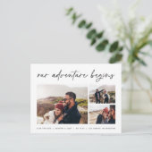 Unser Abenteuer beginnt | Multi-Foto Save the Date Ankündigungspostkarte (Stehend Vorderseite)