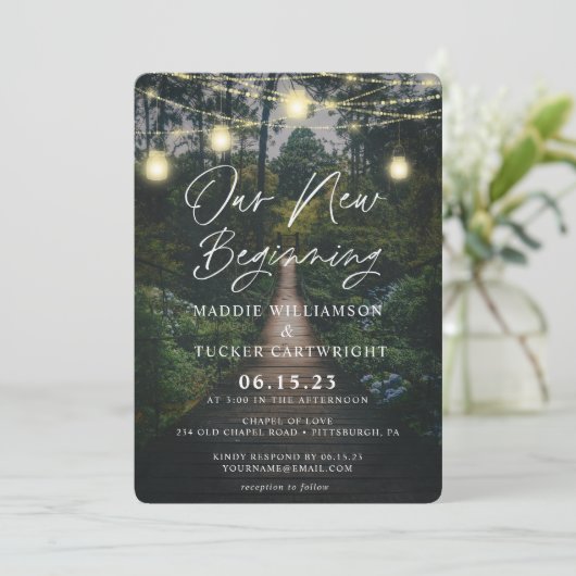 Unser Abenteuer beginnt | Rustikaler Wald Save the Einladung (Stehend Vorderseite)