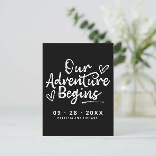 Unser Abenteuer beginnt Save the Date außerhalb de Postkarte (Stehend Vorderseite)