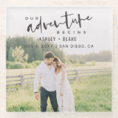 Unser Abenteuer beginnt Skript-Foto Save the Date Glasuntersetzer (Vorderseite)