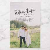 Unser Abenteuer beginnt Skript-Foto Save the Date Lebensmitteletikett (Einzelnes Label)