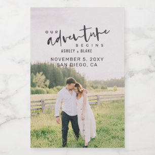 Unser Abenteuer beginnt Skript-Foto Save the Date Lebensmitteletikett