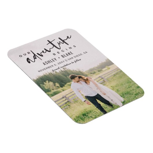 Unser Abenteuer beginnt Skript-Foto Save the Date Magnet (Rechte Seite)