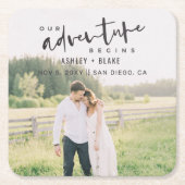 Unser Abenteuer beginnt Skript-Foto Save the Date Rechteckiger Pappuntersetzer (Vorderseite)