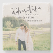 Unser Abenteuer beginnt Skript-Foto Save the Date Steinuntersetzer (Vorderseite)