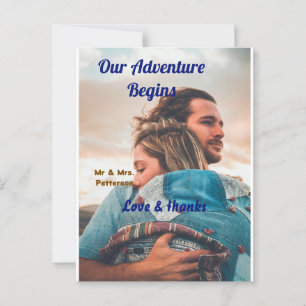 Unser Abenteuer beginnt, um ein paar Foto Liebe & Postkarte