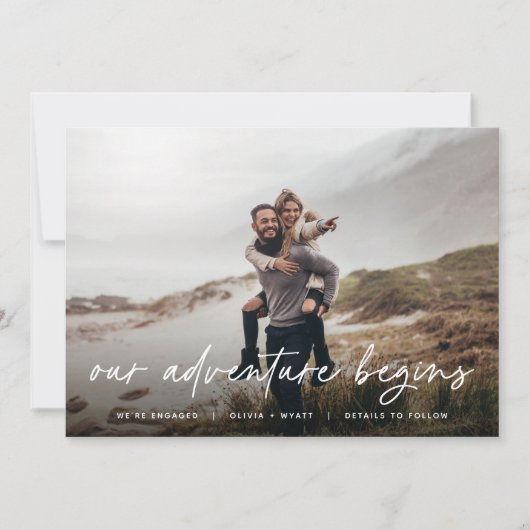 Unser Abenteuer beginnt | VERLOBUNG FOTO Ankündigung (Vorderseite)