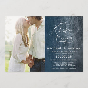 Unser Abenteuer fängt Wedding Einladung mit Foto