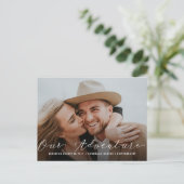 Unser Abenteuer | Hochzeitssachen speichern des Da Ankündigungspostkarte (Stehend Vorderseite)