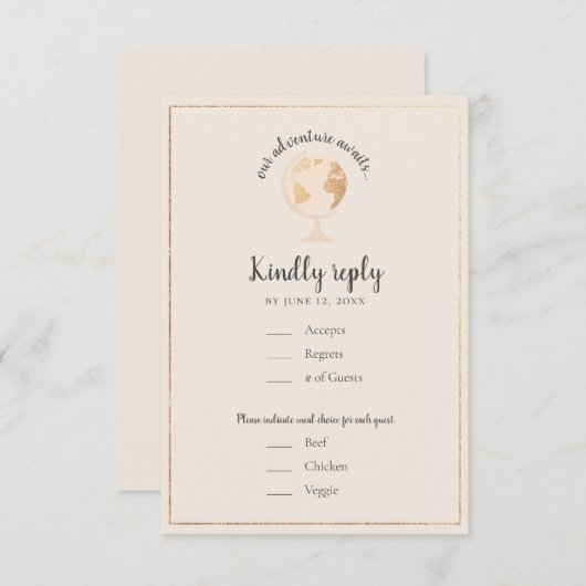 Unser Adventure World Globe Map Reisethema Hochzei RSVP Karte (Vorne/Hinten)