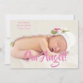 Unser Angel Pink Foto Script Personalisierte Gebur Ankündigung (Vorderseite)