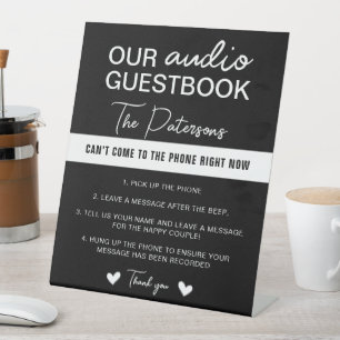 Unser Audio Guestbook Minimalistisch Schwarz-weiß Sockelschild