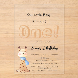 Unser Baby macht einen Niedlichen Giraffe 1. Gebur Acryleinladungen